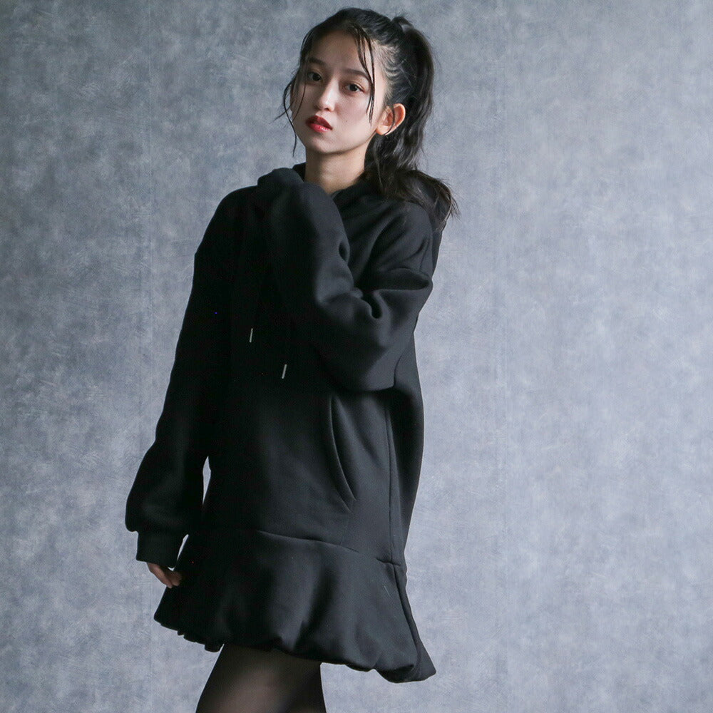 330096 裏起毛バルーンヘムロングパーカー