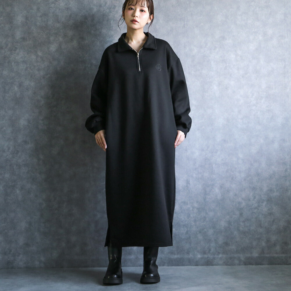 330102 ハーフジップ裏起毛スウェットワンピース