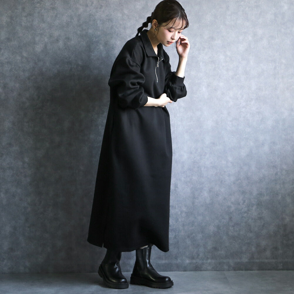 330102 ハーフジップ裏起毛スウェットワンピース