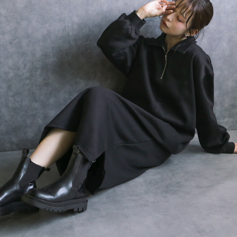 330102 ハーフジップ裏起毛スウェットワンピース