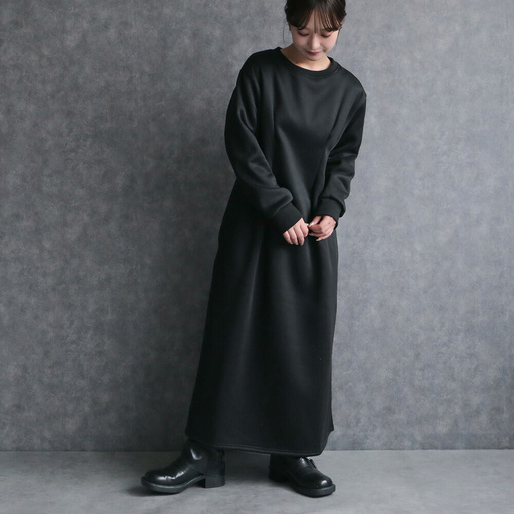 裏起毛きれいめスウェットロングワンピース