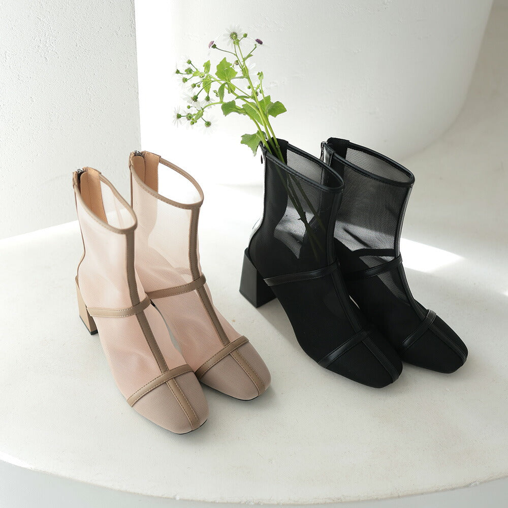 440003 スクエアトゥシアーショートブーツ