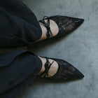 440007 刺繍レースリボンミュール