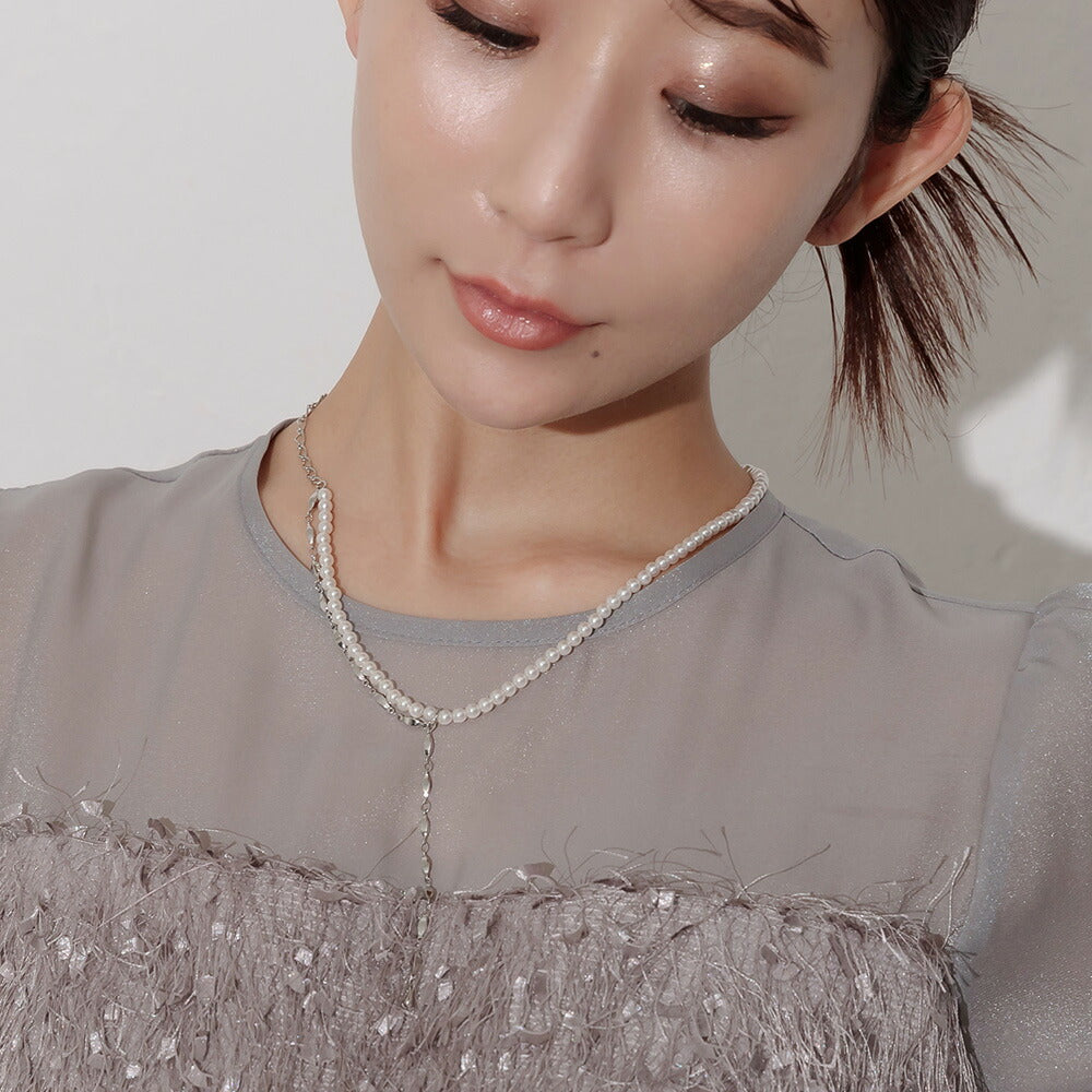 550087 チェーン＆パールコンビネックレス