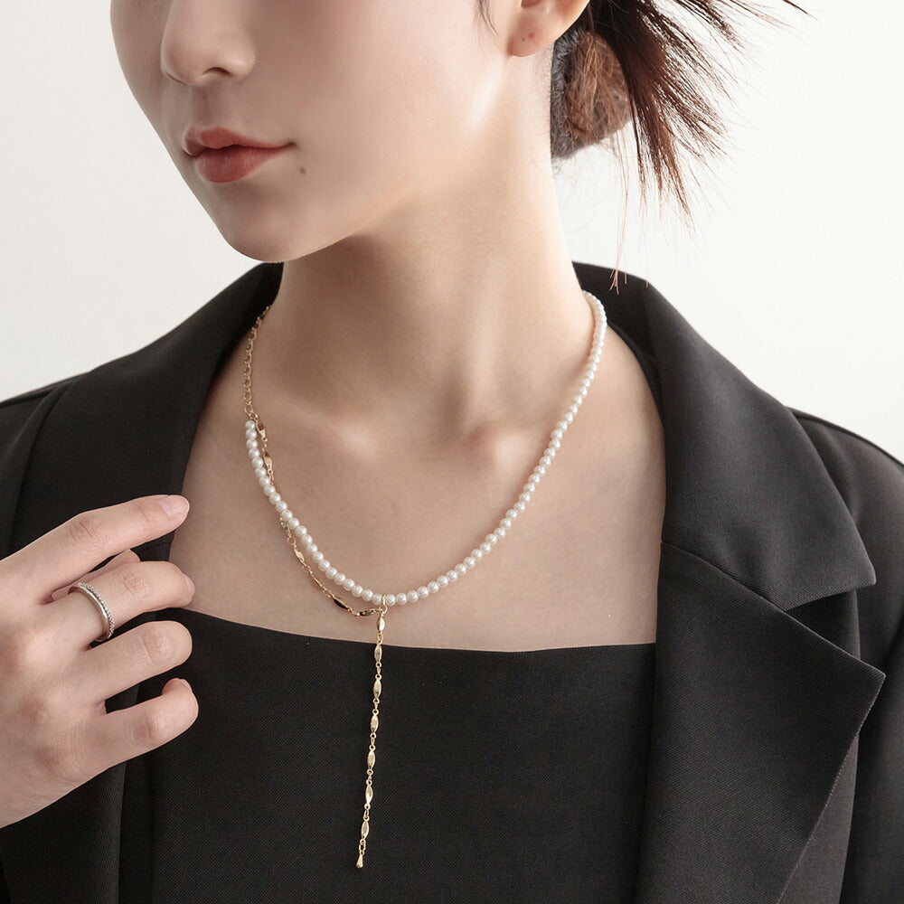 550087 チェーン＆パールコンビネックレス