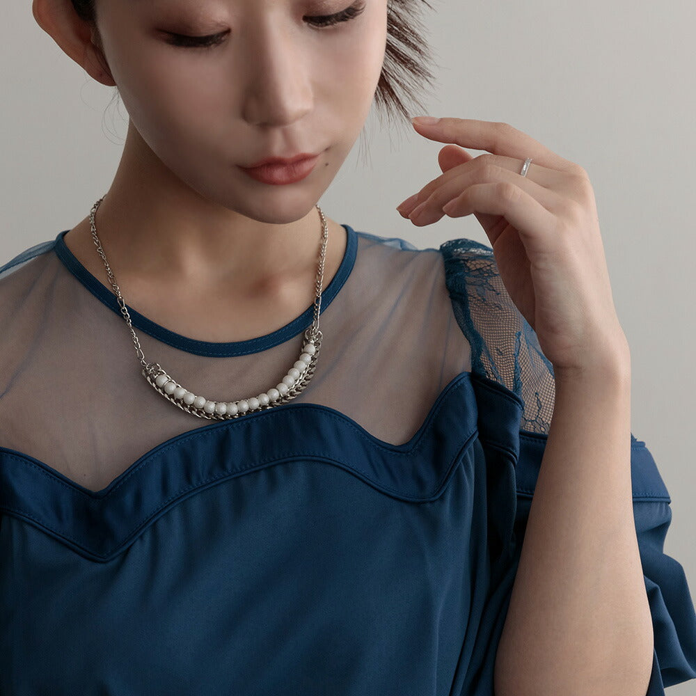 550112 チェーン×コットンパールネックレス