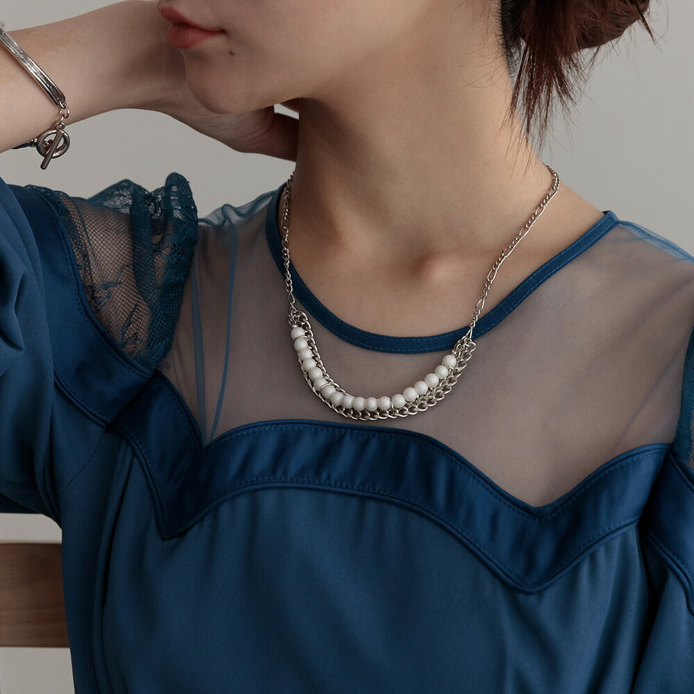 550112 チェーン×コットンパールネックレス