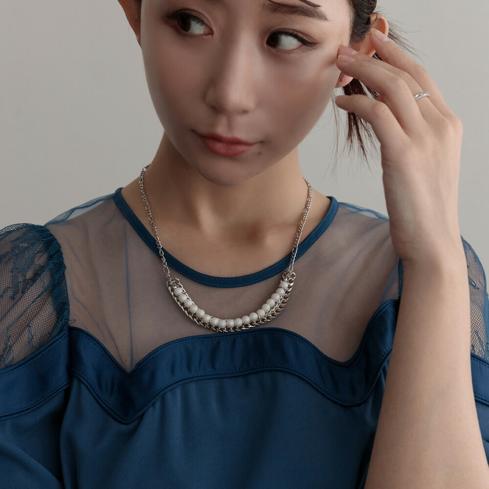 550112 チェーン×コットンパールネックレス