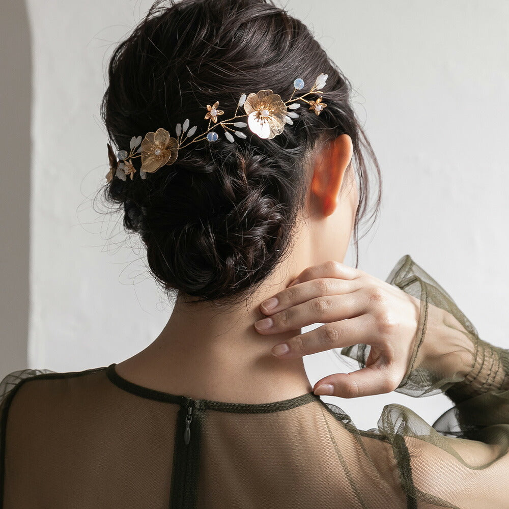 透かしフラワーヘッドドレス ヘアーアクセサリー ショート 花 ヘア