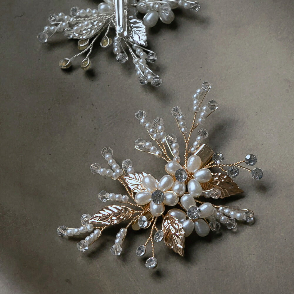 550126 バルーンパール＆リーフヘアクリップ