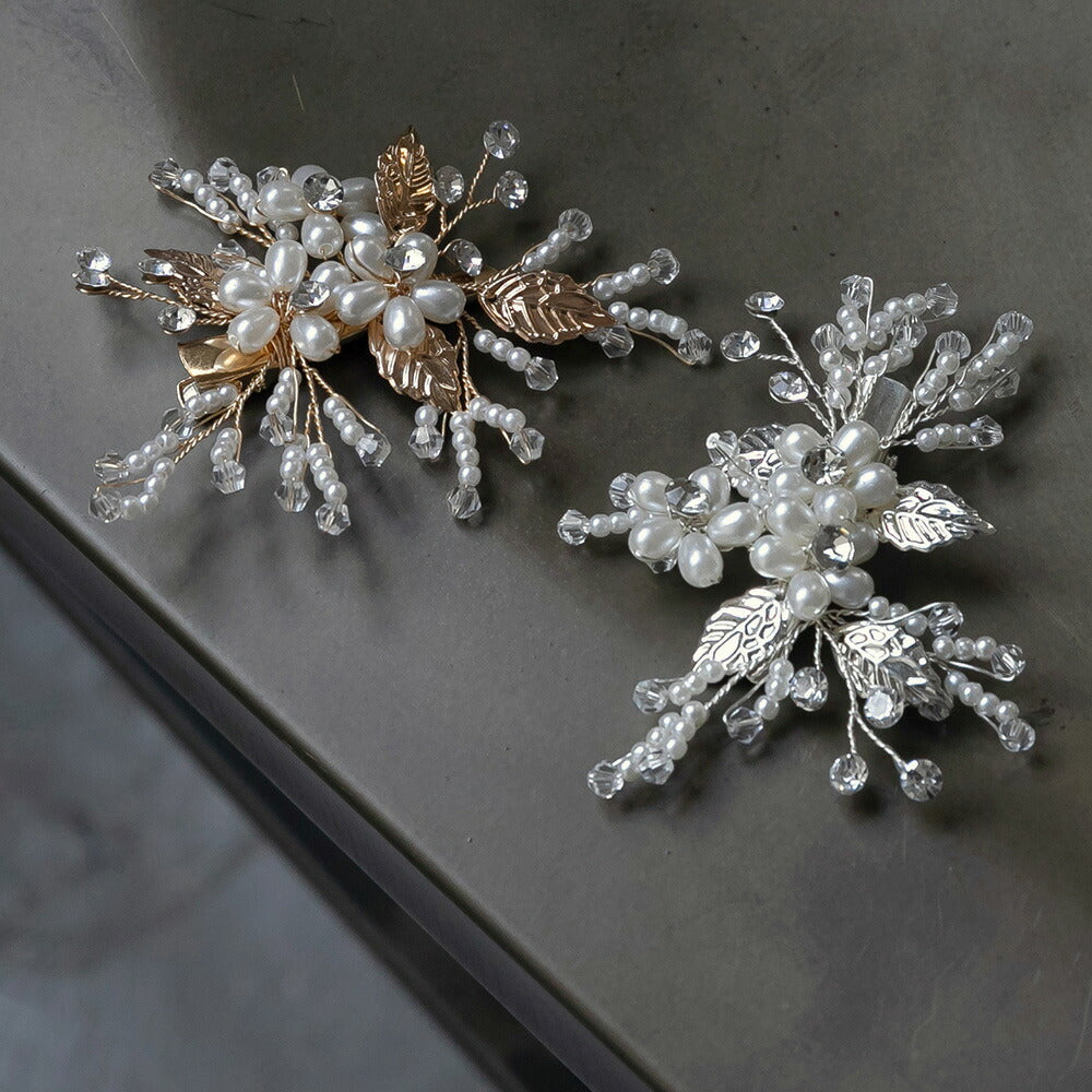 550126 バルーンパール＆リーフヘアクリップ