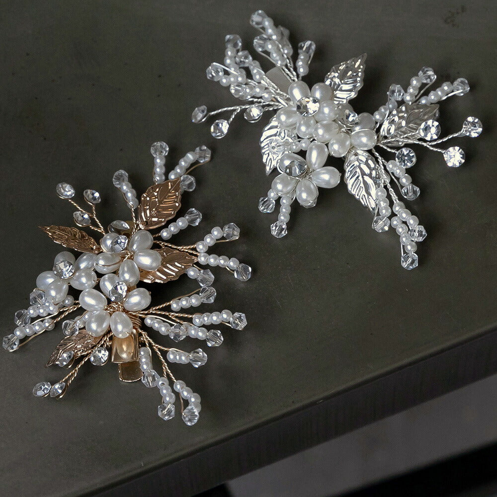 550126 バルーンパール＆リーフヘアクリップ
