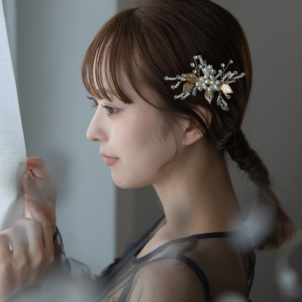 バルーンパール＆リーフヘアクリップ