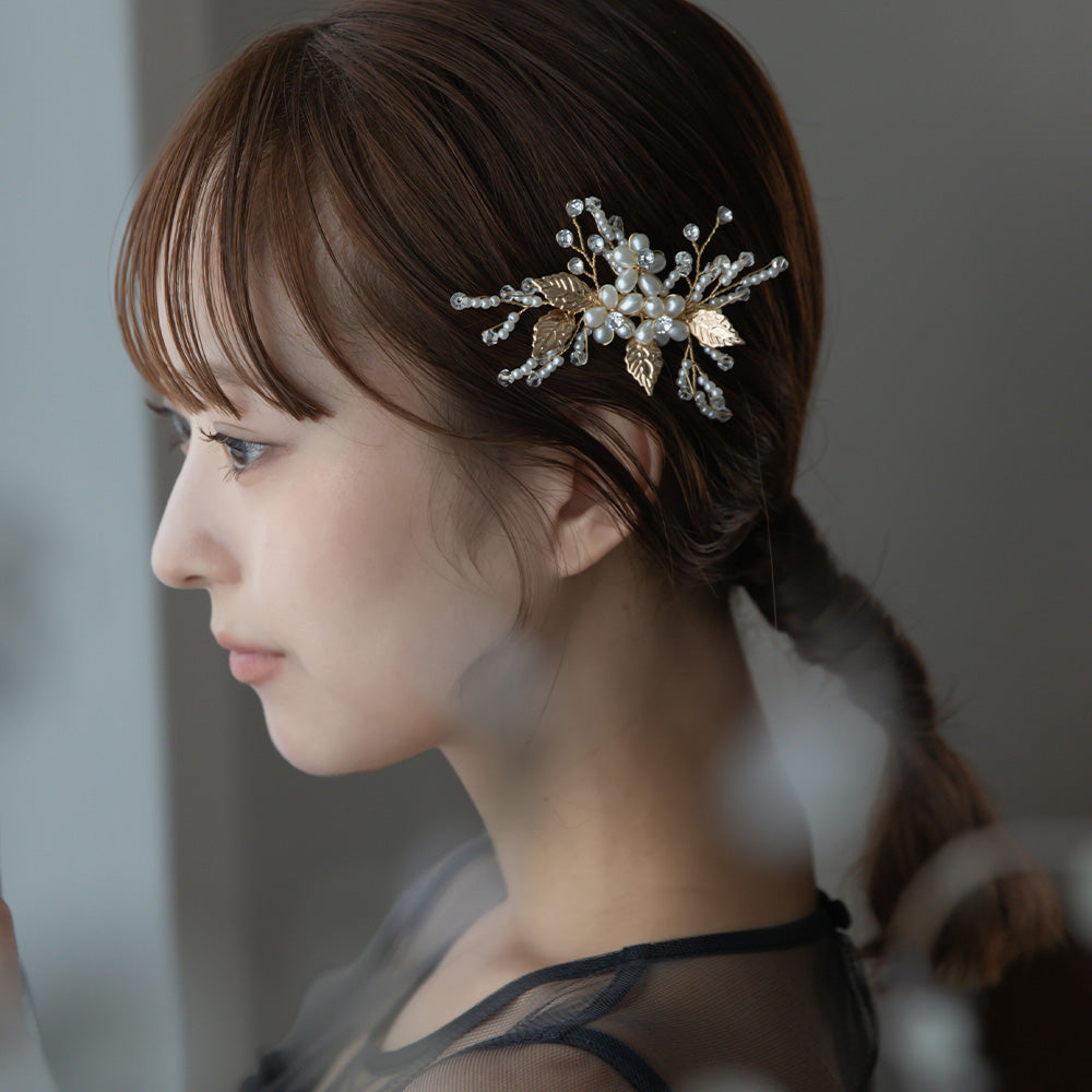 バルーンパール＆リーフヘアクリップ