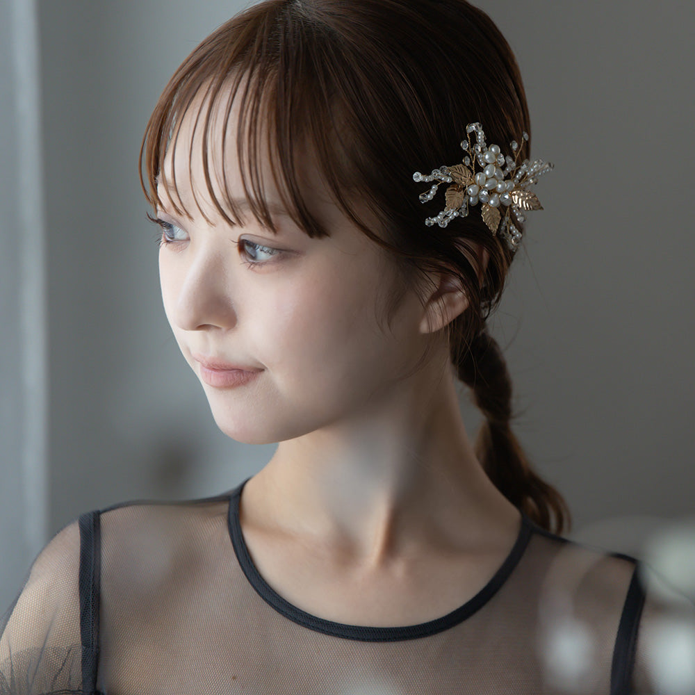 バルーンパール＆リーフヘアクリップ