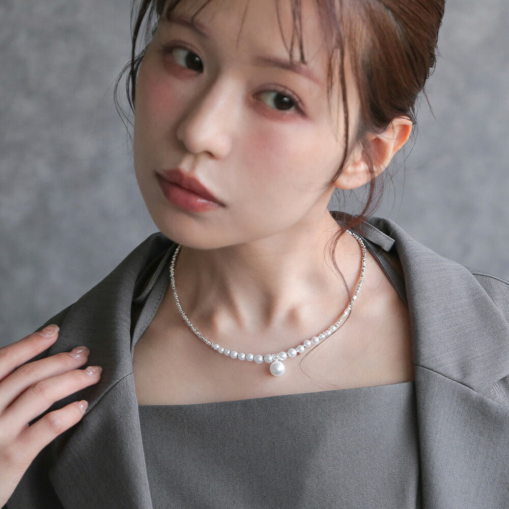 550155 ドロップパールビジューネックレス
