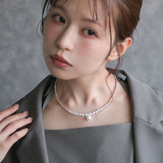 550155 ドロップパールビジューネックレス