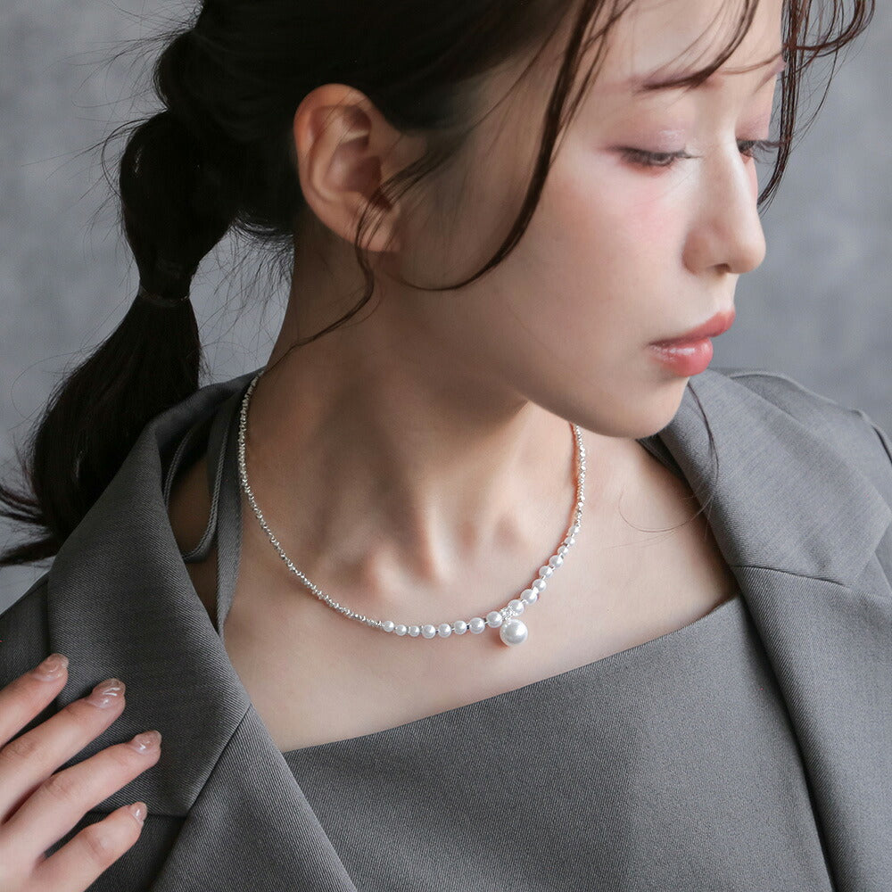 550155 ドロップパールビジューネックレス