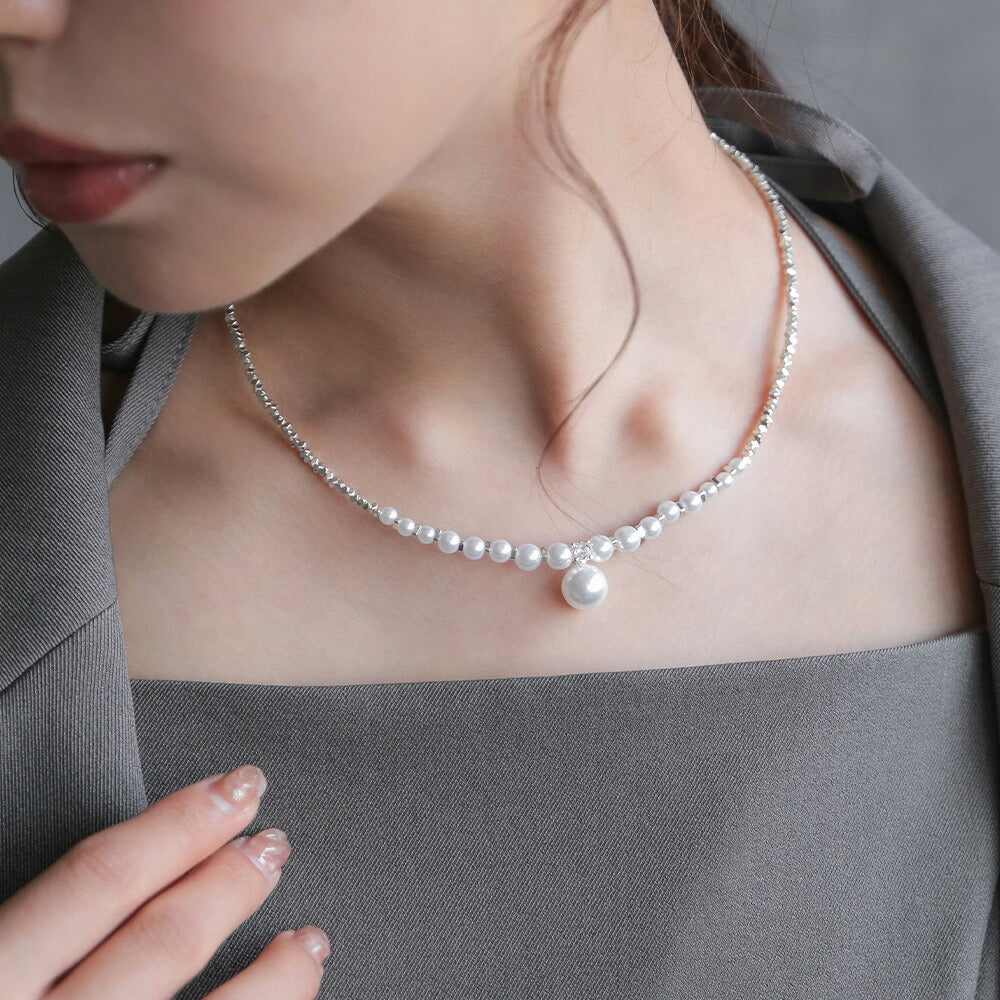 550155 ドロップパールビジューネックレス