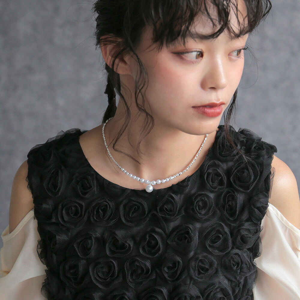 550155 ドロップパールビジューネックレス