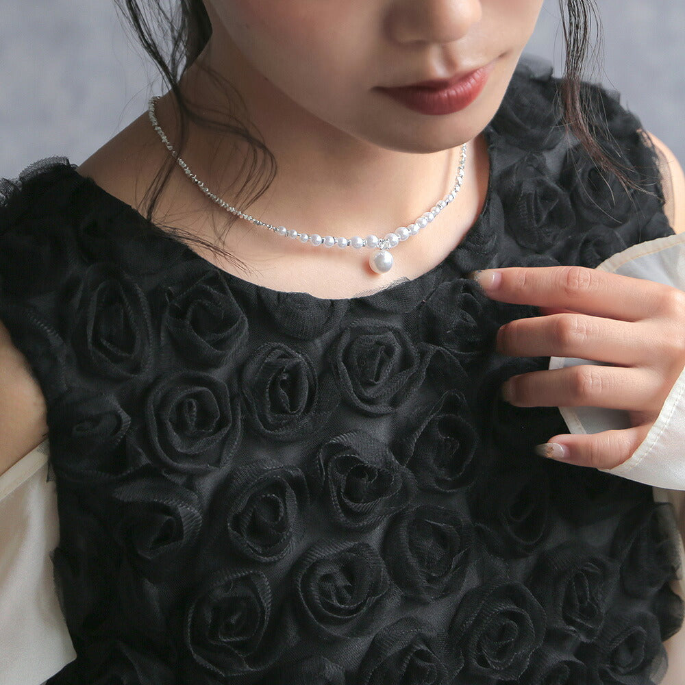 550155 ドロップパールビジューネックレス