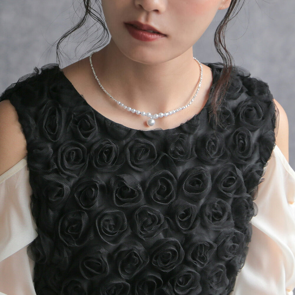 550155 ドロップパールビジューネックレス