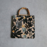 ボタニカル刺繍バンブーハンドルバッグ