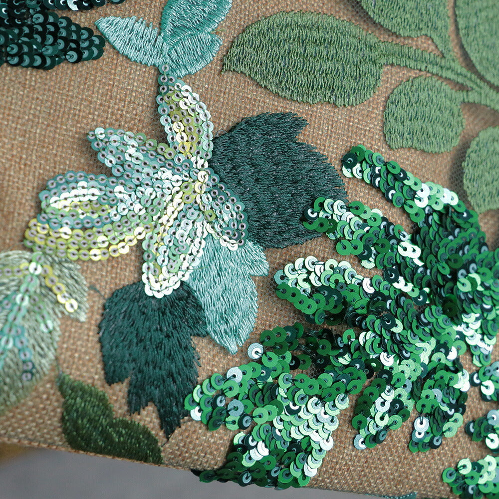 ボタニカル刺繍バンブーハンドルバッグ
