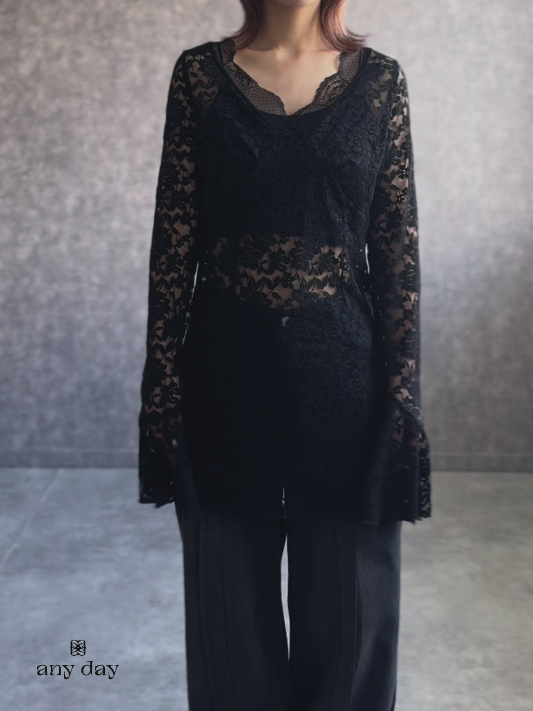 anyday ベルスリーブレーストップス シャツ ブラウス ベルスリーブ